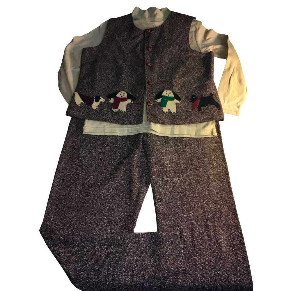 Vintage Stonebridge Puppy Dog Burgundy Vest and Pant Outfit with 2 Tan Shirts